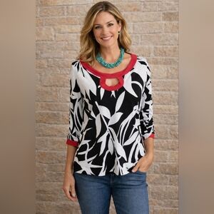 City Girl By Nancy Bolen Red,  White, & Black Beaded Blousesz L